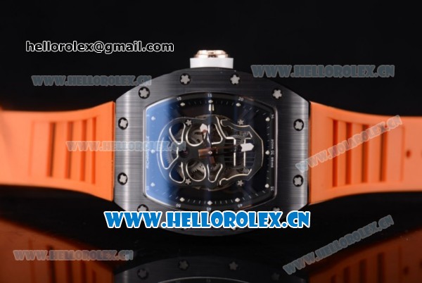 Richard Mille RM052 Miyota 9015 Automatic PVD Case with Skull Dial Dot Markers and Orange Rubber Strap - Click Image to Close